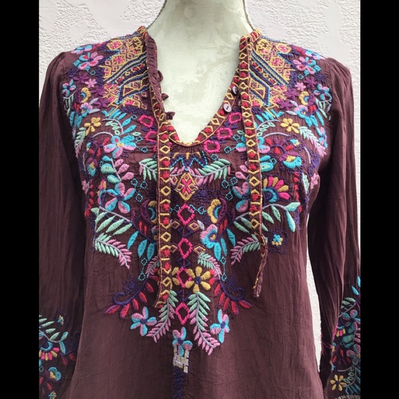 JOHNNY WAS burgundy tunic - Picture 2 of 5